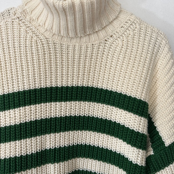 Madewell Cream and Forest Green Striped Turtleneck Cableknit Sweater - Picture 4 of 8